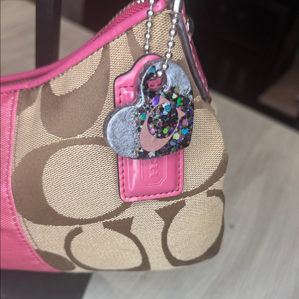 Coach Pink and Brown Signature Small Hobo Bag - Picture 2 of 14